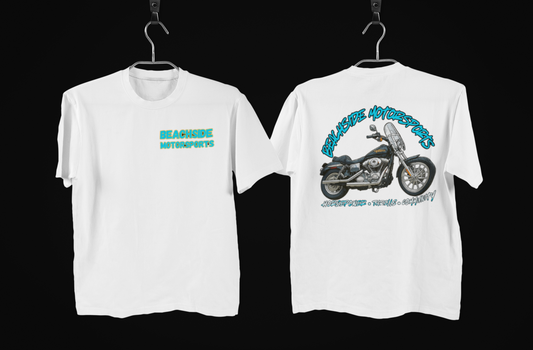 2000's Dyna Beachside Motorsports Blue Theme White Tee